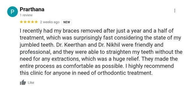 Google review from Prarthana for Dr. Keerthan Shashidhar