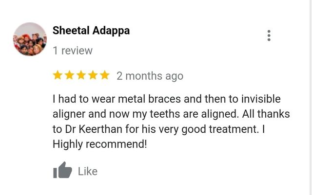 Google review from Sheetal Adappa for Dr. Keerthan Shashidhar