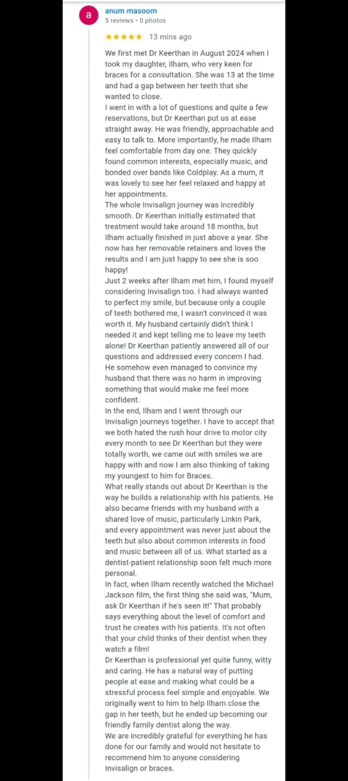 Google review screenshot