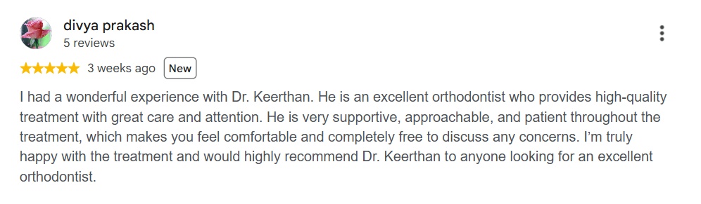 Google review from divya prakash for Dr. Keerthan Shashidhar