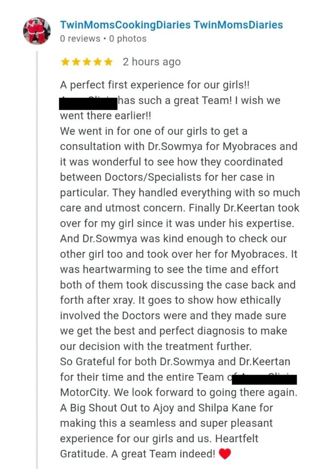 Google review from TwinMomsCookingDiaries for Dr. Keerthan Shashidhar