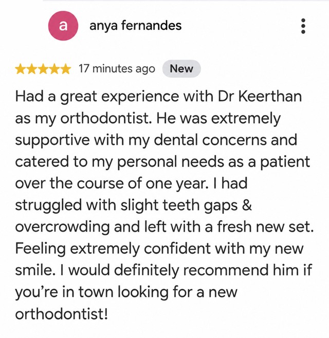 Google review from Anya Fernandes for Dr. Keerthan Shashidhar